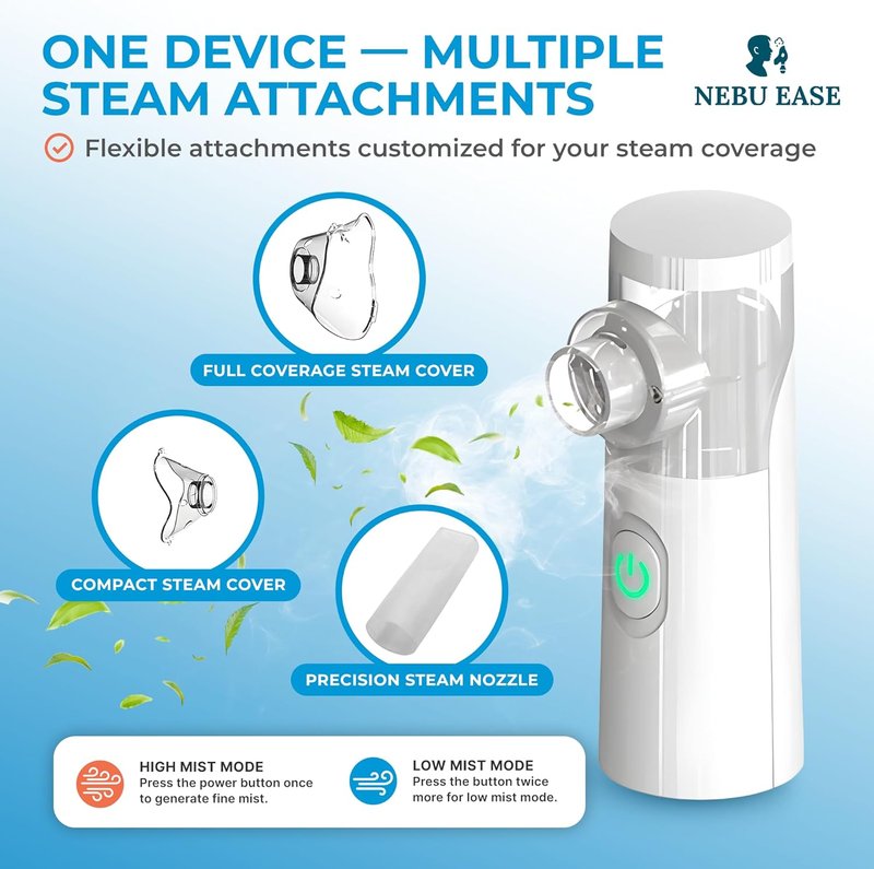 Nebu Ease Portable Facial Steamer - Handheld Rechargeable Mist Device with Dual Output Levels | Compact Travel Design