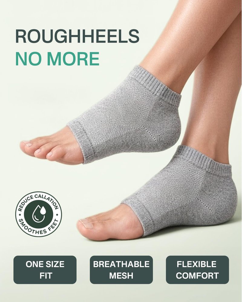 4 Socks Moisturizing Socks for Women, Silicone Socks & Gel Socks, Heel Socks for Dry Cracked Feet, Heel Protectors for Cracked Heel Treatment, Foot Care Socks, Toeless Socks for Women and Men, Gray