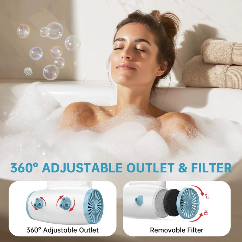 Bath Jets for Tub, TAREIDEW Dual Outlet Bathtub Jet Spa, Jet & Bubble Modes, 13000mAh Rechargeable Bath Jet with Loofah, 5-Speed Adjustable, IPX8 Waterproof, Home Spa Relaxation Gift, White/Blue