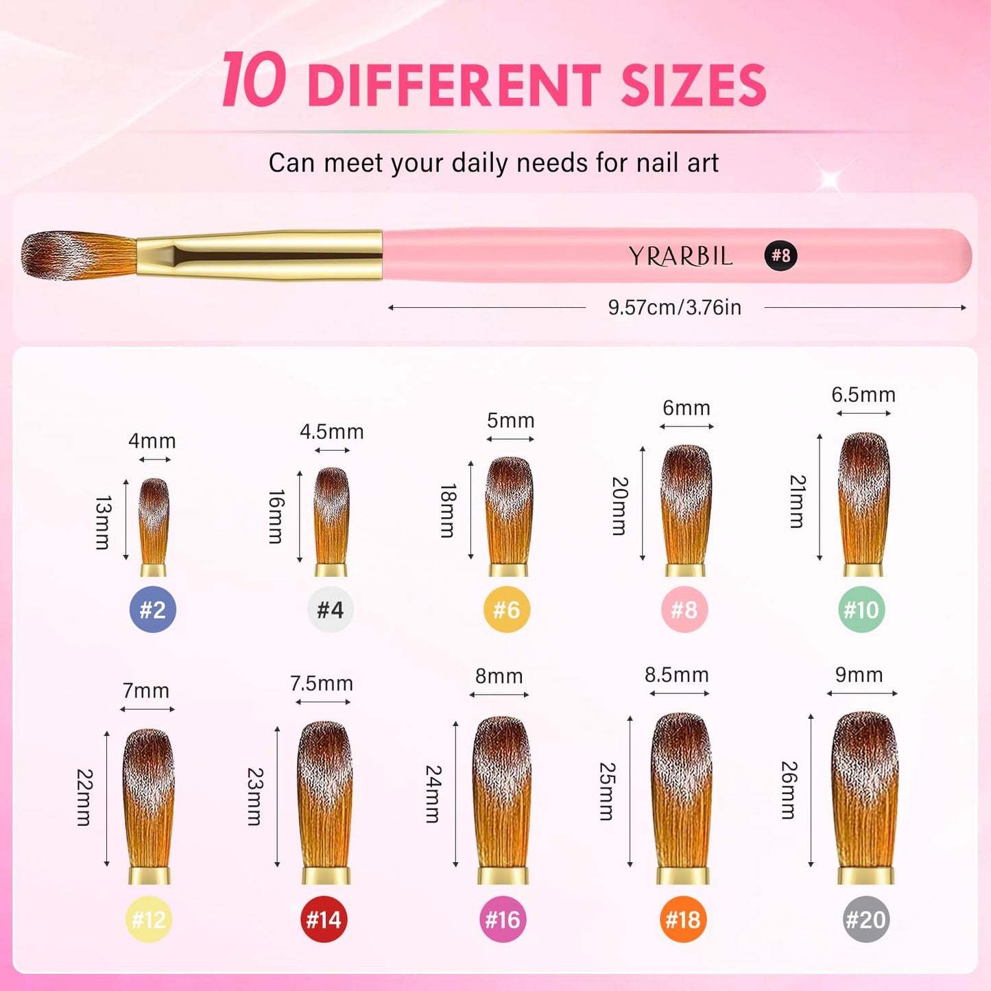 Yrarbil Acrylic Nail Brush Set, 10PCS Professional Nail Art Brushes for Acrylic Powder Applications, 3D Carving, Nail Art Extension for DIY Home Salon Tools