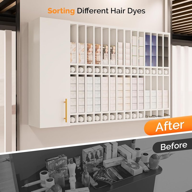 OmySalon Wall Mounted Salon Station - Hair Color Rack Organizer with Adjustable Shelves | White