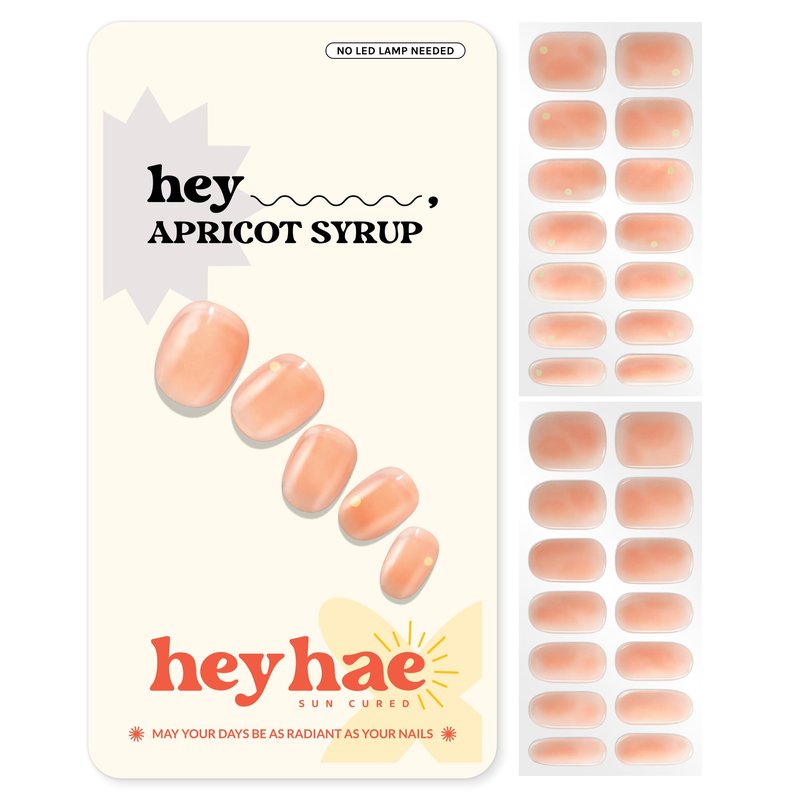 Heyhae Semi Cured Gel Nail Strips | No LED Lamp Needed | Summer, Solid, Orange | Easy Apply & Remove, Salon Quality | Includes 28 Strips, 1 Prep Pads, Nail File & Wooden stick - Hey, Apricot Syrup