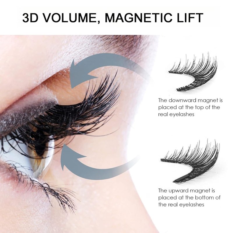 Magnetic Eyelashes with Applicator, 4-Pairs Natural Look Reusable False Lashes for Effortless Wearing, No Glue Needed & Comfortable All-Day Wear