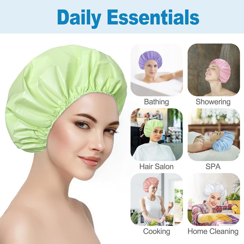 6 PCS Shower Caps for Women, Double Side Waterproof Shower Cap, Reusable Elastic Bath Caps for Shower, EVA Bathing Shower Caps, Bath Hair Caps - Candy Color