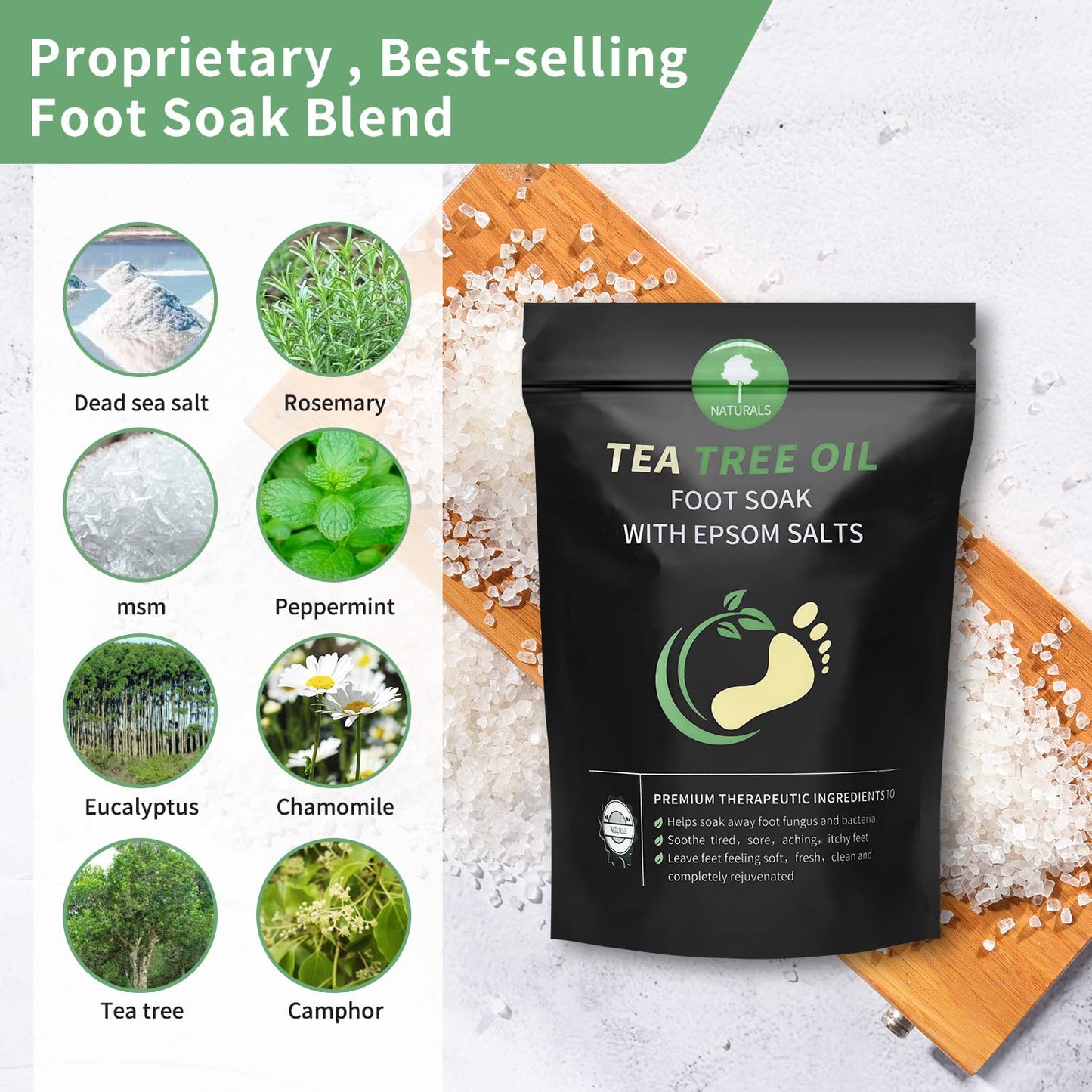 Tea Tree Oil Foot Soak - Epsom Salt Pedicure Spa for Toenail Fungus, Odor & Itch Relief | 16 oz