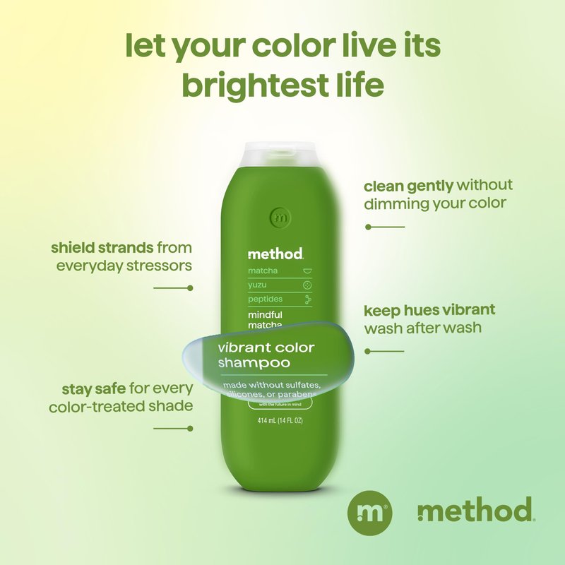 Method Color Protect Shampoo, Mindful Matcha – Safe for and Protects Color-Treated Hair, with Strengthening Peptide – Sulfate free, Paraben free & Silicone free – 14 oz