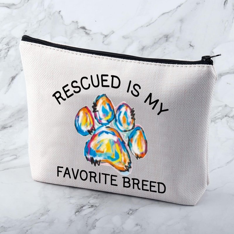 MNIGIU Makeup Zipper Bag - Rescued Is My Favorite Breed | Perfect Gift for Dog Moms