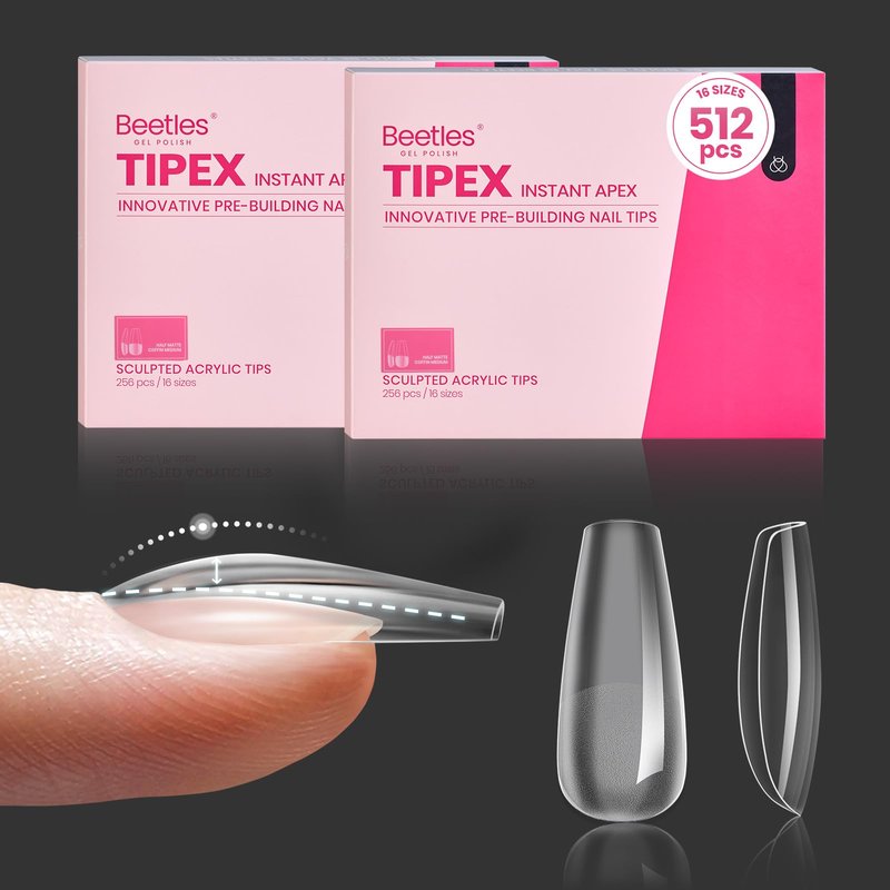 Beetles Tipex Instant Apex Nail Tips, 512Pcs Medium Coffin Pre-Building & Pre-Etched Gel Nail Tips, Thick Strong Half Matte Acrylic Nail, 16 Sizes Press on Nails