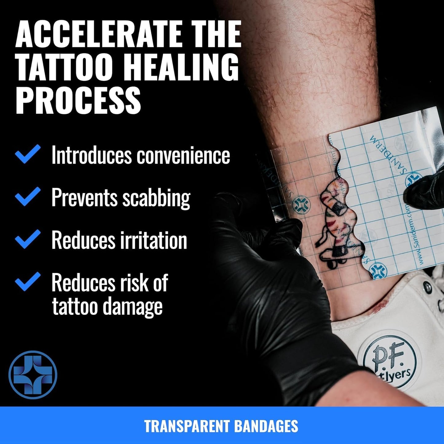 Saniderm Tattoo Aftercare Bandage 3 Sheets (Medium Pack, 6 in x 8 in) – Convenient, Faster Tattoo Healing and Protection – Sterile, Waterproof, and Latex-Free