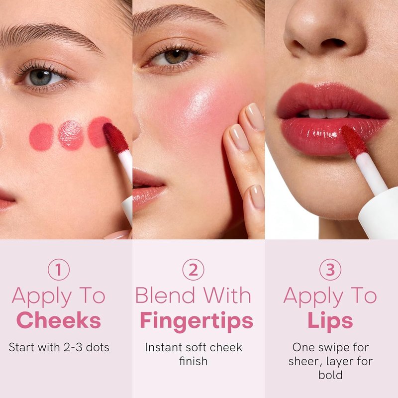 bayfree Lip Tint Stain Set, 2 PCS Korean Water Tint Lightweight Non-sticky, Waterproof Long Lasting Liquid Blush & Lip Stain, Transfer-Proof, Matte Finish Lip Color Makeup (juicy)