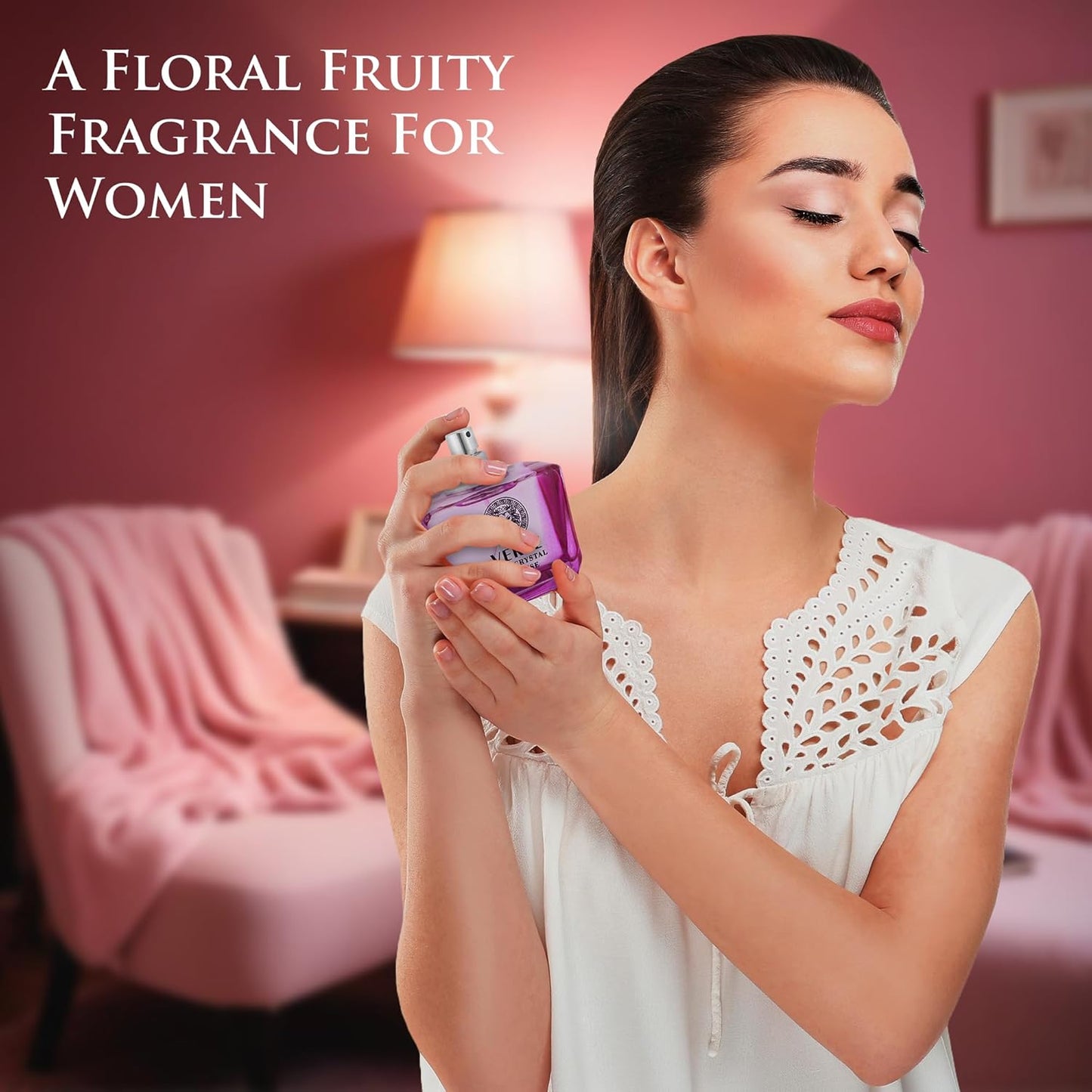 Verse Pink Crystal Intense for Women - Fruity Floral Perfume 3.4 fl Oz | Amber & Musk Notes in Elegant Bottle