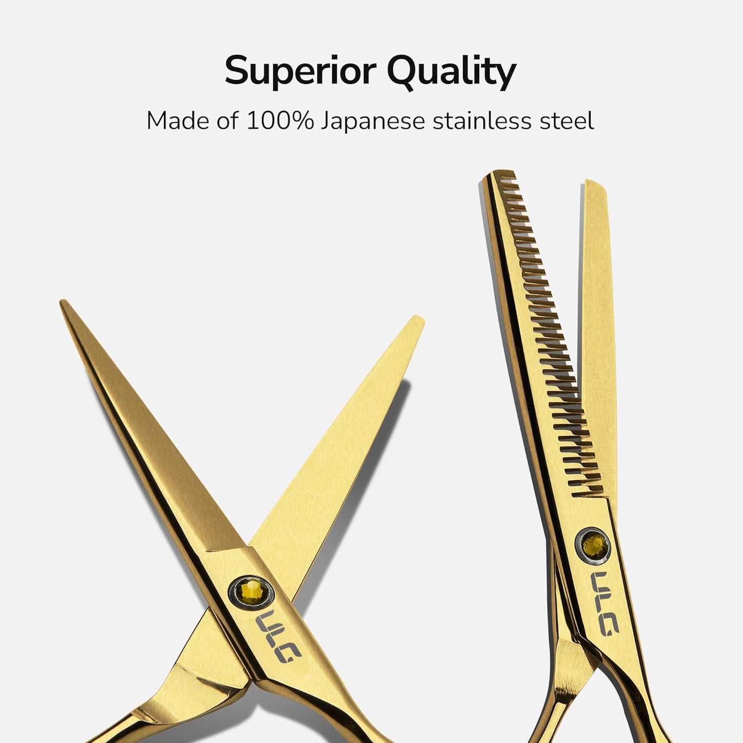 ULG Professional Hair Cutting Scissors Kit - Japanese Stainless Steel Thinning Shears | 6.5 Inch Gold Finish