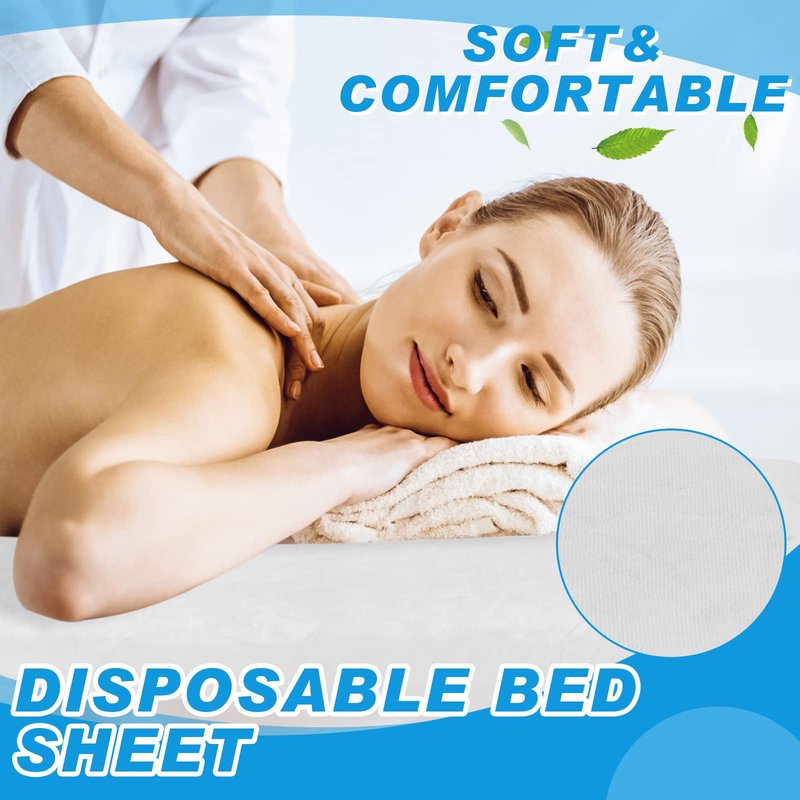 Oudain 50 Pcs Disposable Fitted Sheets with Elastic, Waterproof Oilproof 39 x 87'' Disposable Massage Bed Sheets Covers for Spa Beauty Salon(White)