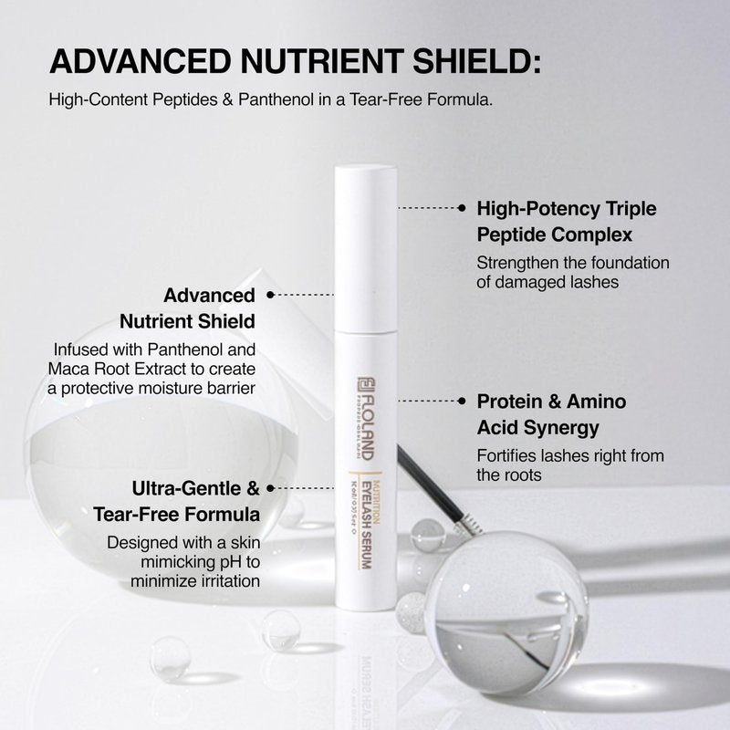 Floland Nutrition Peptide Eyelash Serum, 5% Peptide Lash Formula for Fuller, Longer-Looking Lashes, Lightweight Lash Essence for Eyelashes & Brows, 0.33 fl oz