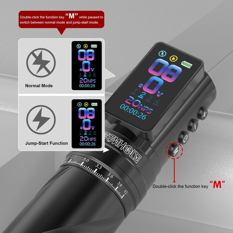 Wormhole 2 PCS 2300mAh Batteries Tattoo Gun Wireless Tattoo Machine Multi-function Tattoo Pen Smart Display, 3 Working Modes, 7 Strokes Length for Artists