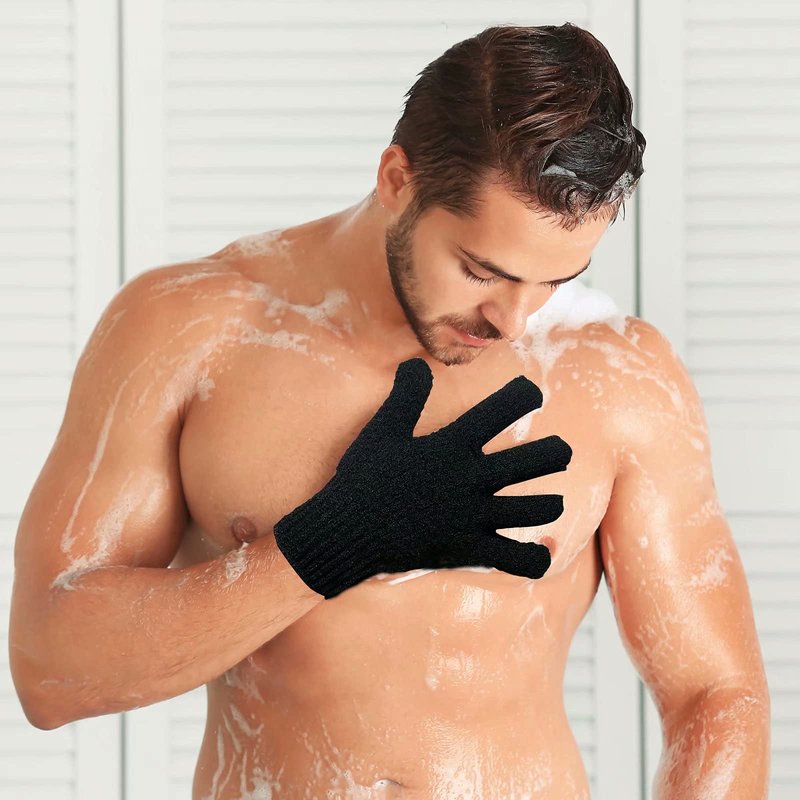 CLEEDY Bath Exfoliating Gloves Scrub - 4 pcs Lengthened and Large Exfoliating Scrubbing Gloves for Shower,