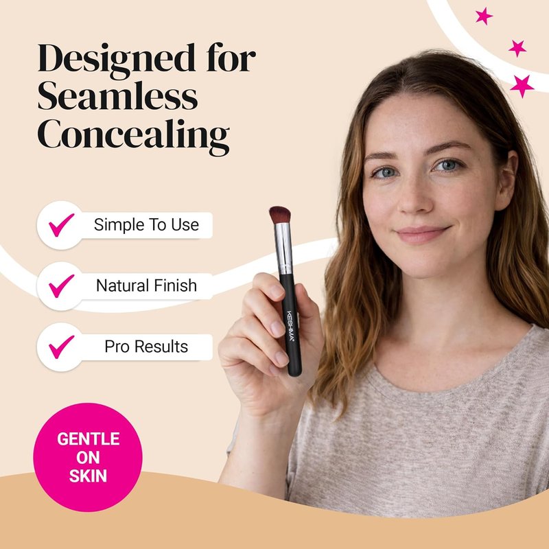 Keshima Angled Concealer Brush - Seamless Under-Eye Concealing & Contouring - Soft Synthetic Bristles