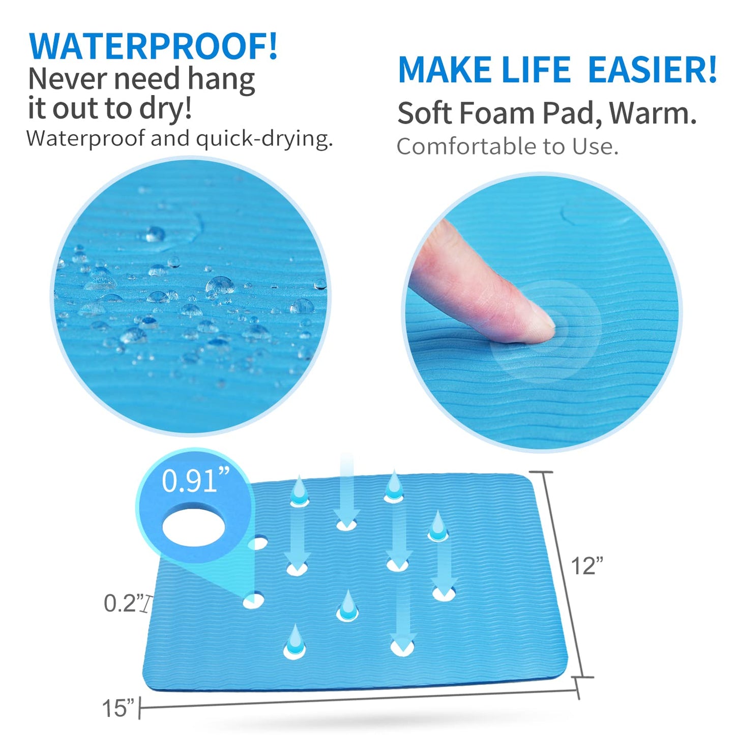 Waterproof Shower Chair Cushion Soft Foam Pad for Shower Seat Inside Bathroom, Non Slip Stripes Surface Bathtub Mat with Stickable Backing, Bath Rug Dry Quickly