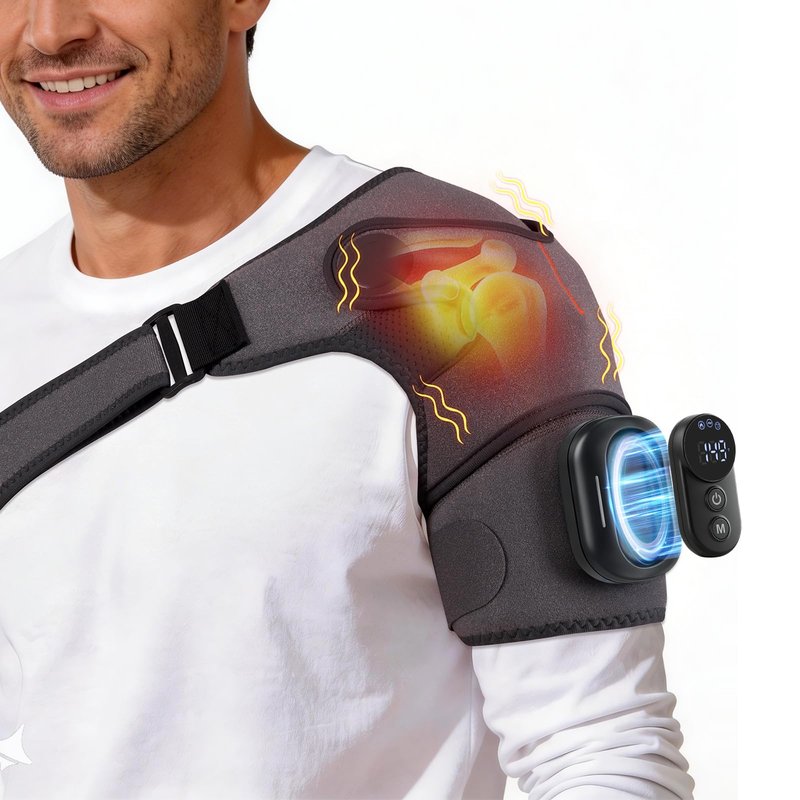 Cordless Shoulder Heating Pad with Detachable Magnetic Remote, 5 Heat & 5 Vibration Modes, Heated Shoulder Wrap Massager for Frozen Shoulder & Rotator Cuff Pain Relief, Ideal Gift for Women Men
