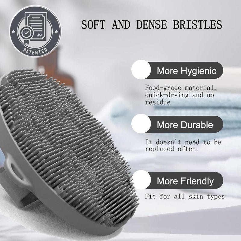 Arswin Silicone Body Scrubber,Soft Silicone Shower Brush,Exfoliating Body Scrubber for Sensitive Skin,Eco Friendly Shower Scrubber for Body Massage,Silicone Body Brush for Showering,Charcoal (Pink)