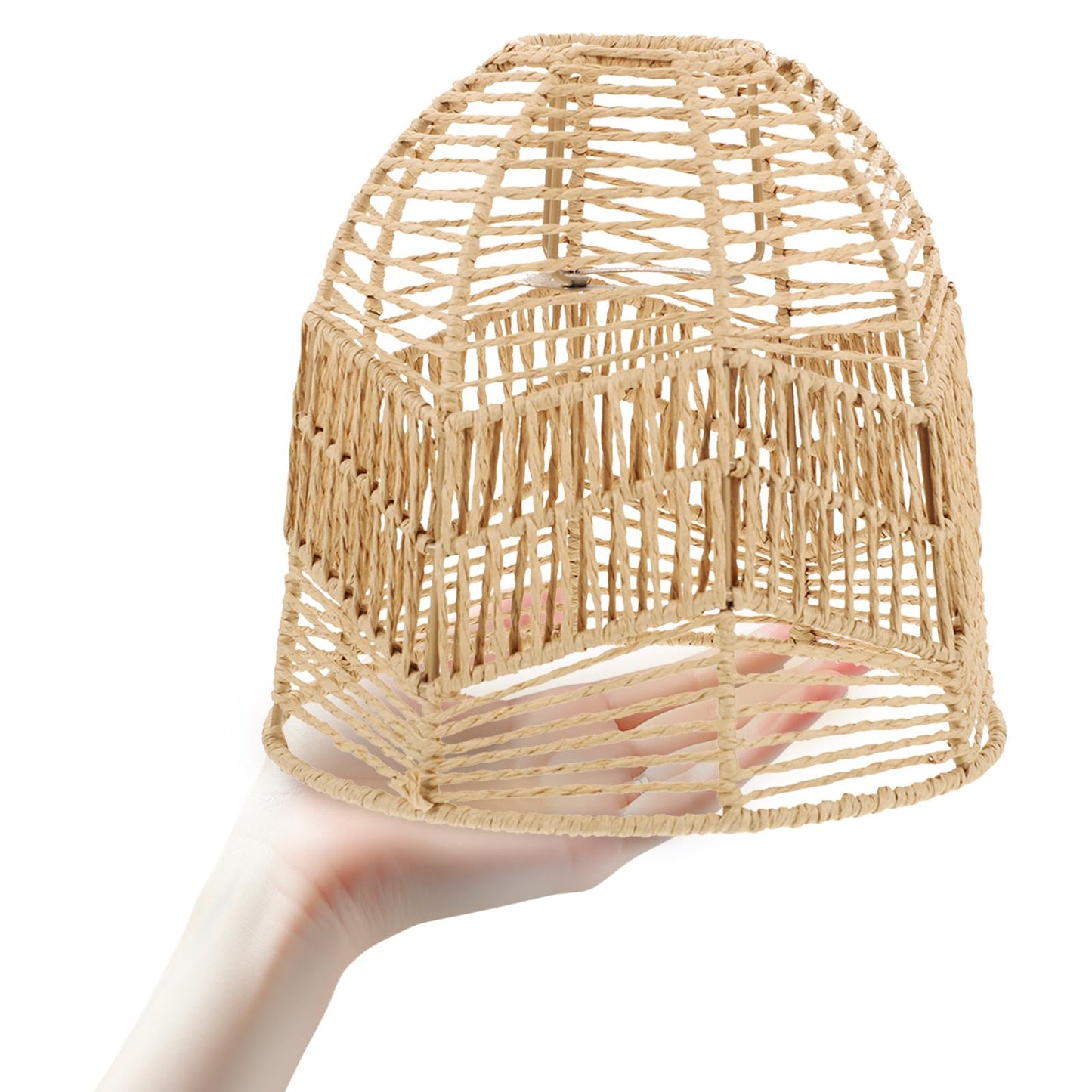 Rattan Lamp Shade, Boho Wicker Woven Pendant Light Lamp Shades Replacement for Chandelier, Floor Table Hanging Light