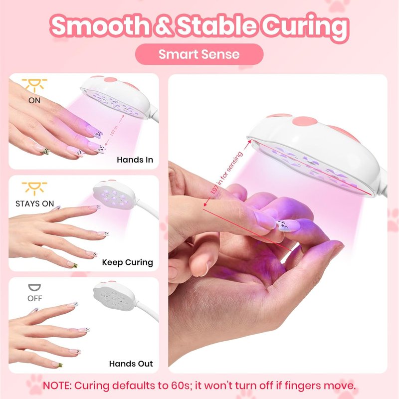 Beetles Gooseneck UV Nail Lamp - Meowgic MilkKitty Mini LED Nail Light with 3 Timer and Countdown Display Flash Cure Lamp for Gel Polish Nails Glue Builder Gel Smart Sensor Cordless Nails Dryer