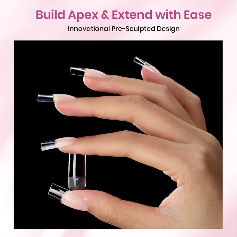 Beetles Tipex Lite Instant Apex Nail Tips, Medium Square Gel Nail Tips, 16 Sizes 00-14, Built-in Apex for Natural Fit, Beginner-Friendly DIY Nail Extensions