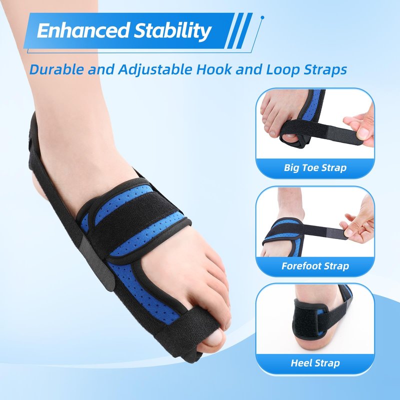 Chonario Big Toe Brace Splint for Broken, Turf Toe, Fracture, Arthritis, Sprains, Support for Women & Men, with 2 Removable Metal Plates - Blue Right