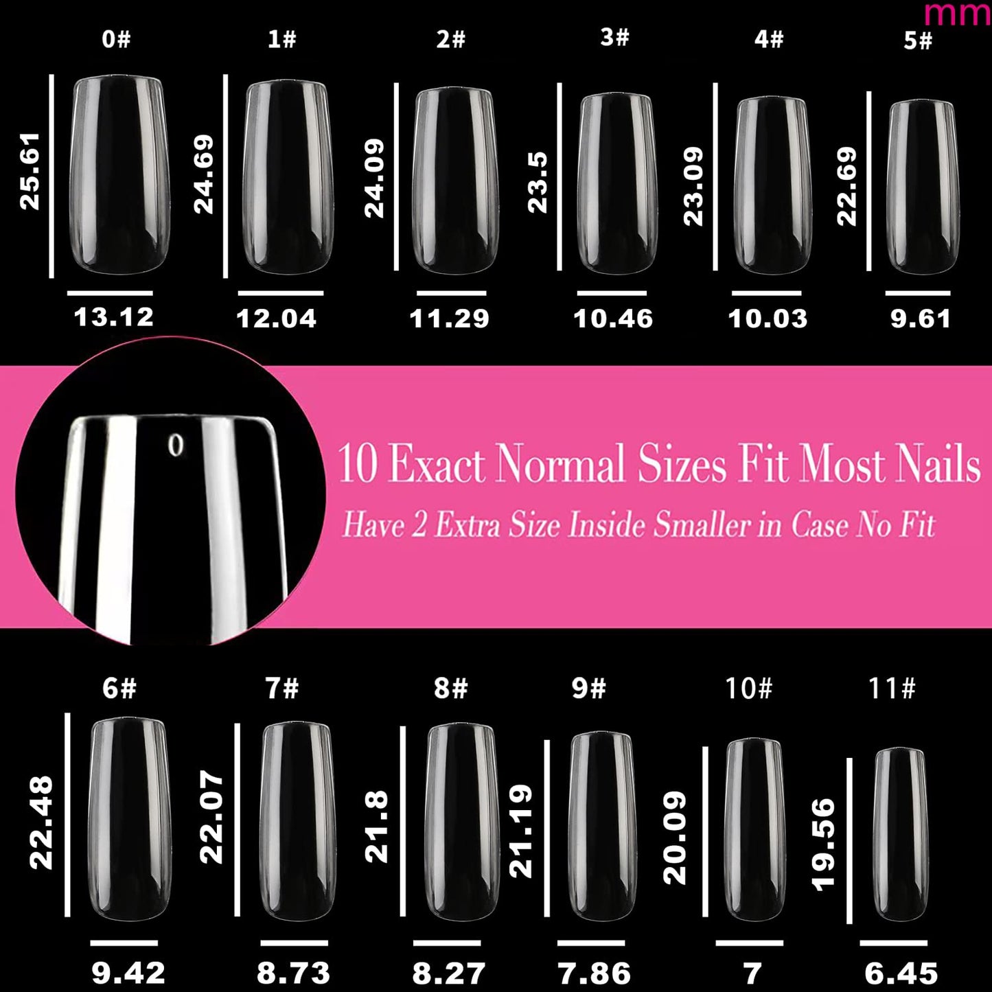 UNA GELLA Medium Square Gel Nail Tips 216pcs Clear Square Fake Nails for Full Cover Acrylic French False Nails for Nail Extension and DIY Nail Art 12 Sizes False Gelly Tips DIY Salon