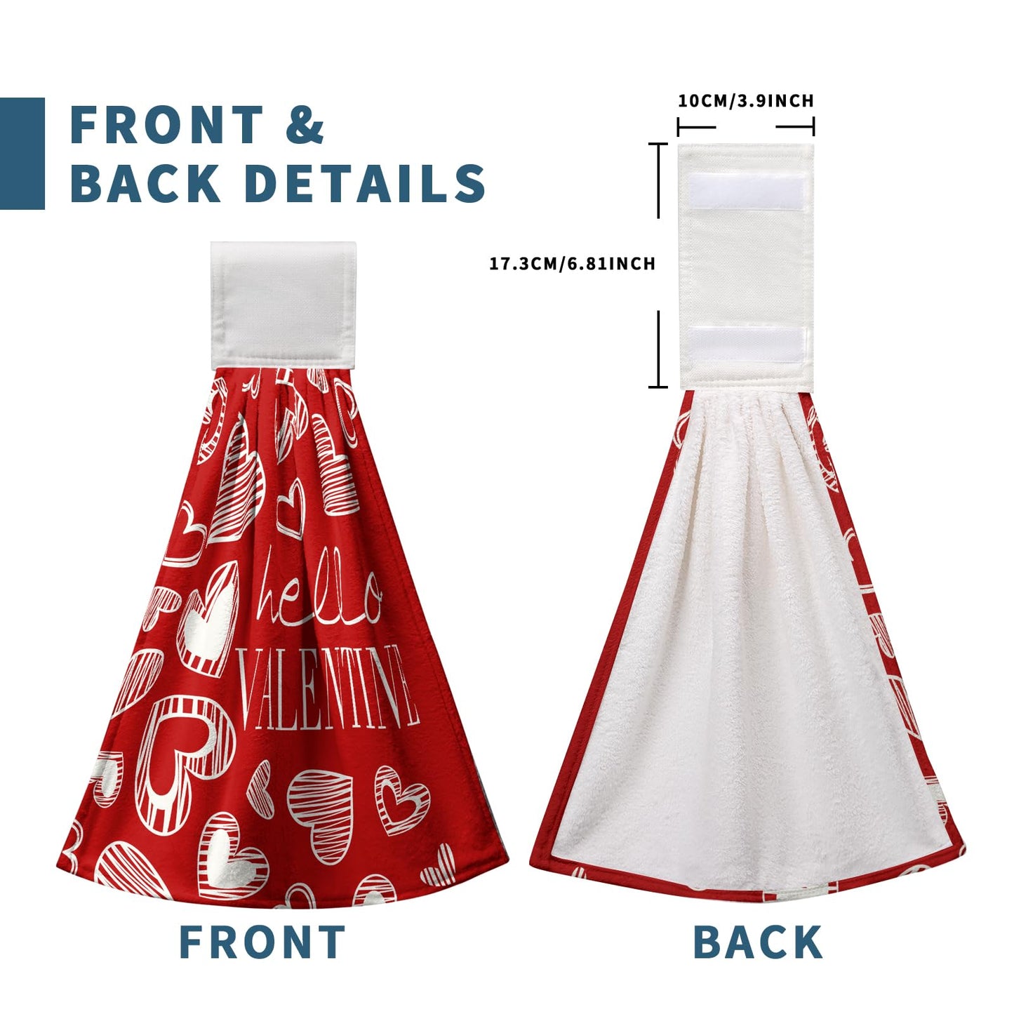 Kwlegh Valentines Day Hanging Kitchen Towels Set of 2 Valentine Red Heart Buffalo Plaid Hand Towels with Hanging Loops Seasonal Sweet Holiday Fingertip Oven Towels hanging Soft Absorbent Bar Tie Towel