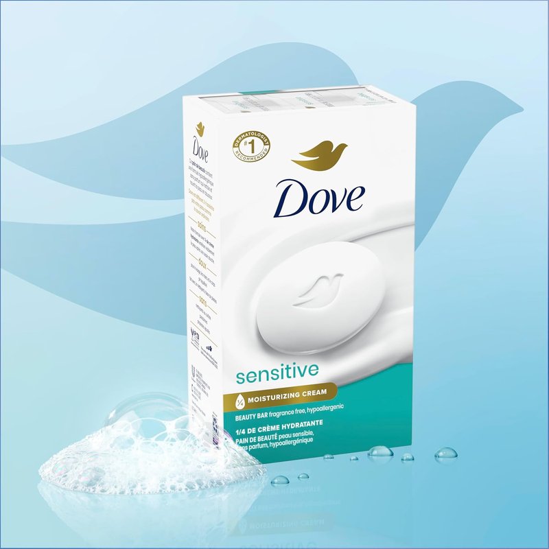 Dove Sensitive Skin Beauty Bar Soap - Fragrance-Free & Hypoallergenic | 6 Bars, 3.75 oz Each