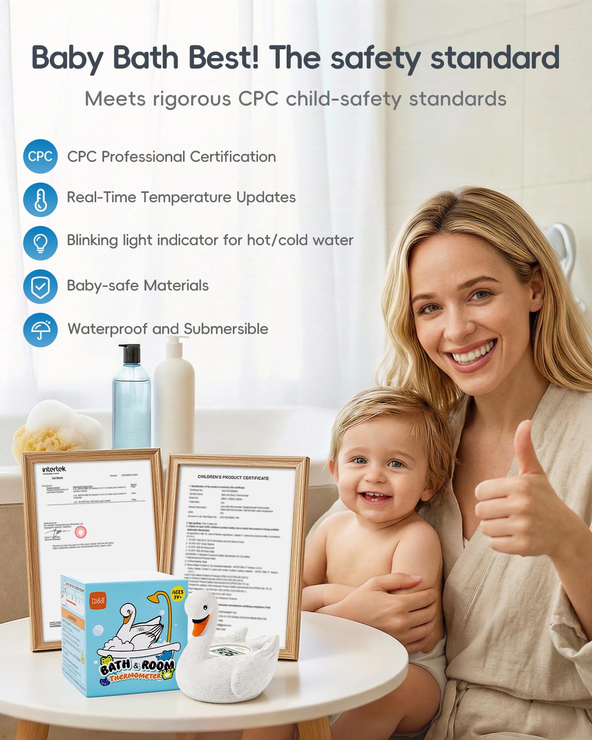 b&h Baby Bath Thermometer, Swan Digital Infant Bathtub Thermometer - Reliable Temperature Readings - Easy to Read Screen - Waterproof, Safe Floats in Water Toy, Newborn Must Haves
