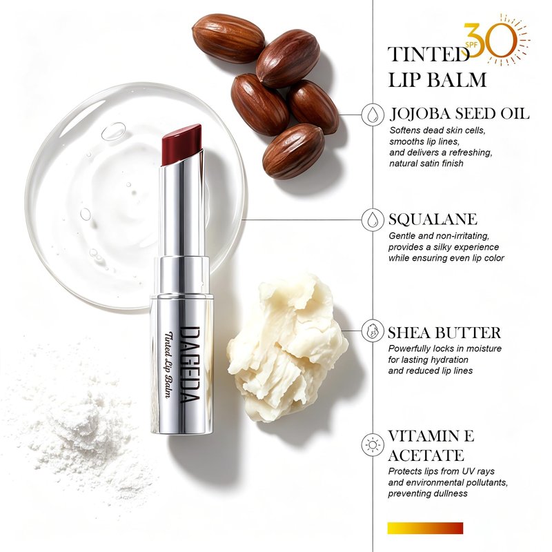 DAGEDA Tinted Lip Balm with SPF 30, Moisturizing Lip Sunscreen,Unscented, Shea Butter Jojoba Seed Oil, Smooth and Nourishing Everyday Lips makeup, Black Cherry, 0.11 oz