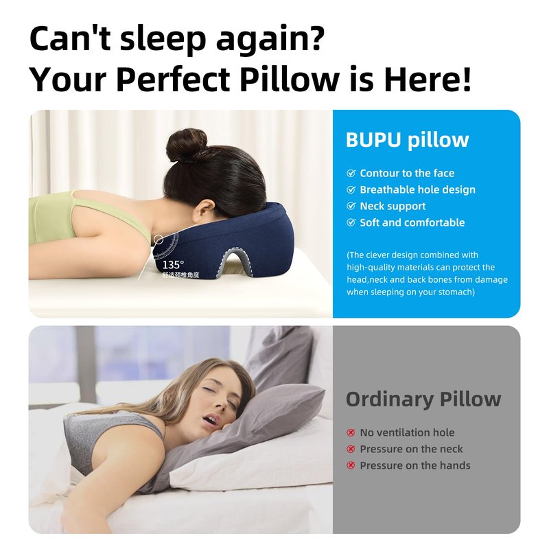 OSZZT Prone Massage Pillow for Facial Support，Prone Pillow for Eye Surgery，Detachable Cover，Facial Ventilation Hole Design (Navy Blue)