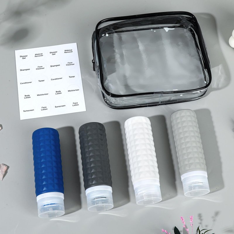 Firstfooby Travel Bottles for Toiletries, TSA Approved Travel Size Containers, Leak Proof Silicone Shampoo Bottles, Small Toiletry Containers with Clear Bag for Shampoo Conditioner Lotion