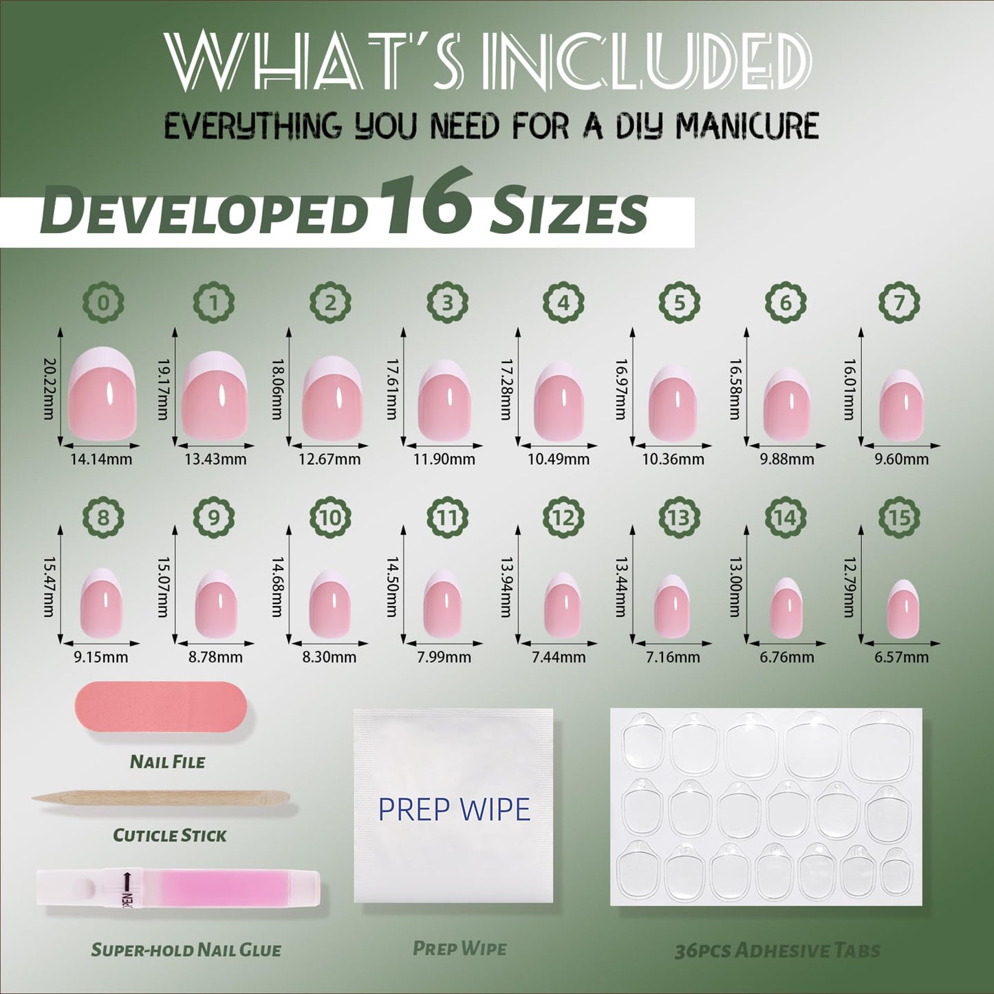 White French Tip Press On Nails Oval - Short Oval White French Tip Fake Nails with Nail Glue, Pink Press On Nails Reusable Stick On Nails in 16 Sizes - 32 Nail Kit for Women | Salon Quality