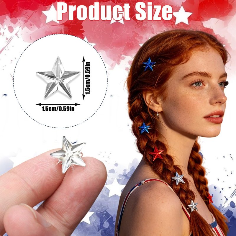 Red White Blue Mini Star Hair Clips 15 Pcs Patriotic 4th of July Hair Accessories for Women Y2K Acrylic Snap Hair Barrettes for Braids Dreadlocks, Independence Day USA Flag Hair Pins for Party Decor