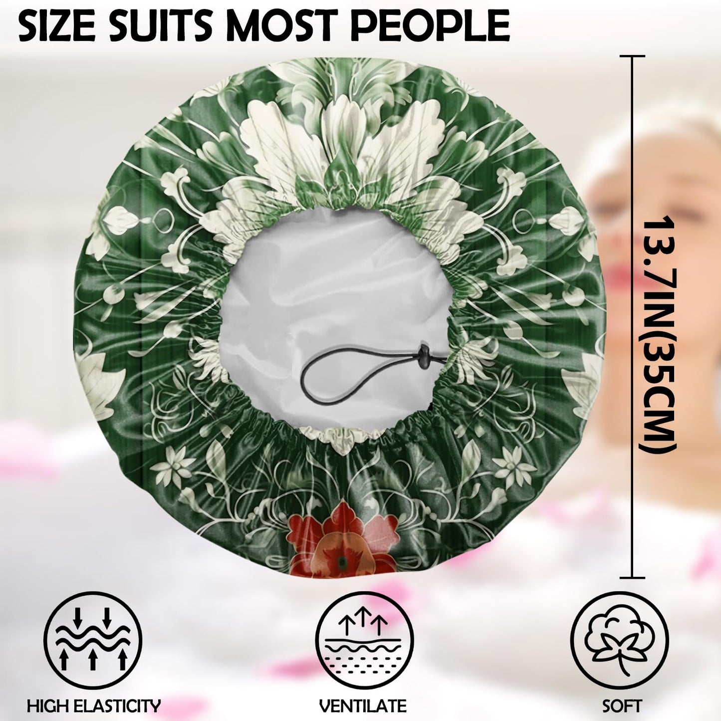 Zewurtuw 2 PCS Shower Cap Adjustable Reusable Double Waterproof Layer Elastic Hair Bath Cap Cute Aesthetic for Women Girls-Multicolour