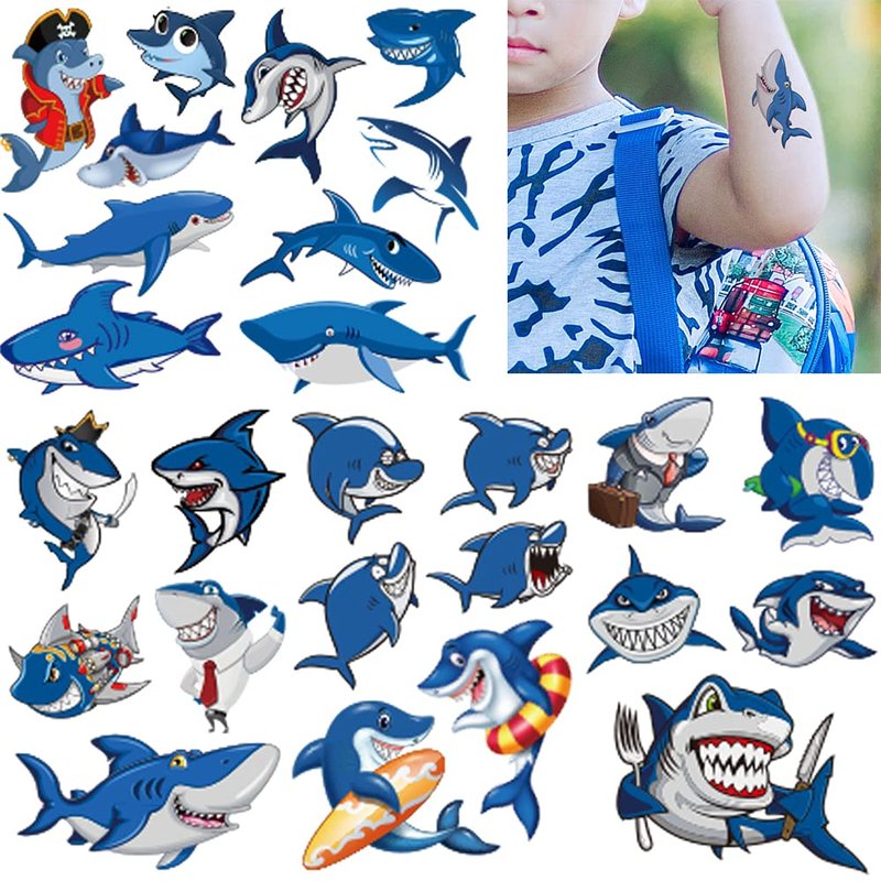 Skiennix 54Pcs Shark Temporary Tattoos - Fun Under Ocean Fish Designs for Parties & Rewards