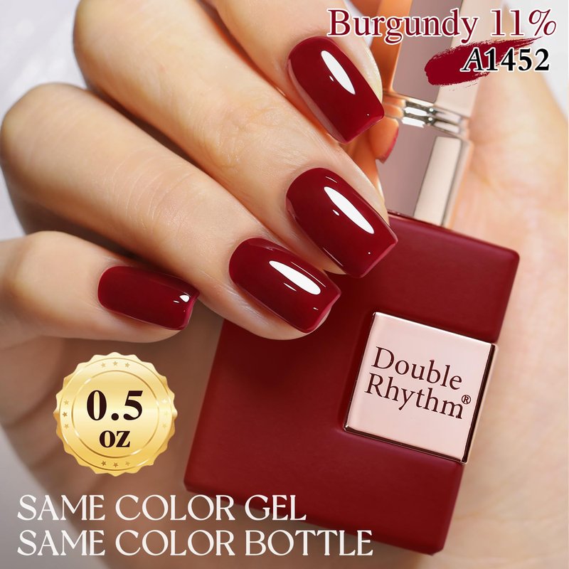 Double Rhythm Gel Polish - Pure Sheer Soak Off for Art Manicure | Burgundy Red 15ML - Perfect for DIY Gifts