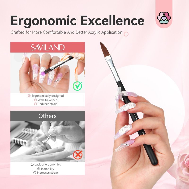 SAVILAND Acrylic Nail Brush Professional: Size 6,8,10 Nail Brushes for Acrylic Powder Application Black Round Shaped Nail Art Brush with Sturdy Handle Manicure Tools Extension Carving for Home Salon