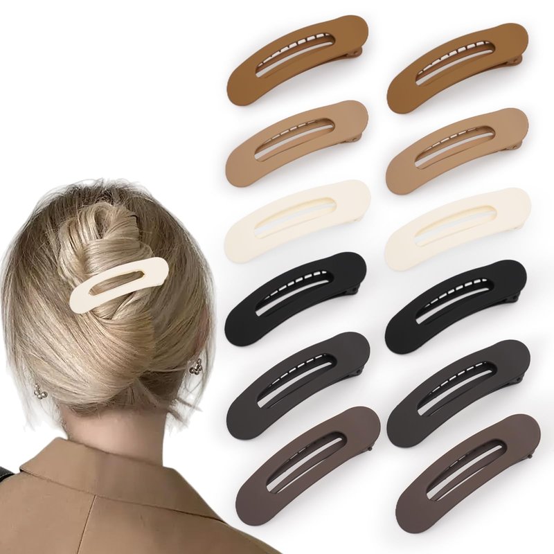 Maeups Flat Hair Clips for Women - 12 Pack Matte Non-Slip Flat Claw Clips for Thin Hair, 6 Colors Daily Use Hair Clips Flat Design Comfort Clips