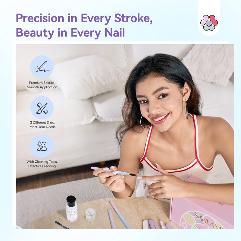 SAVILAND Acrylic Nail Brush with Cleaner: Size 8,10,14 Professional Acrylic Brushes Makeup Brushes Cleaner Conditioner Nail Brush Cleaner Tool & Dappen Dish for Acrylics Nails Home Salon DIY