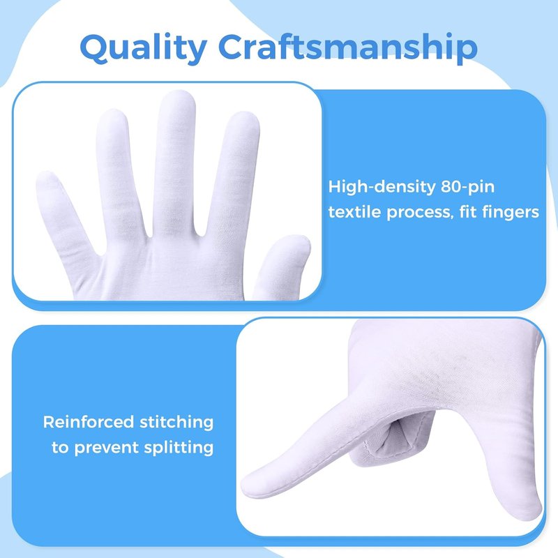 3 Pairs Cotton Gloves for Dry Hands Sleeping, Moisturizing Gloves for Men and Women, Stretchable White Cotton Gloves Eczema for Service Driving Coin Jewelry Handling