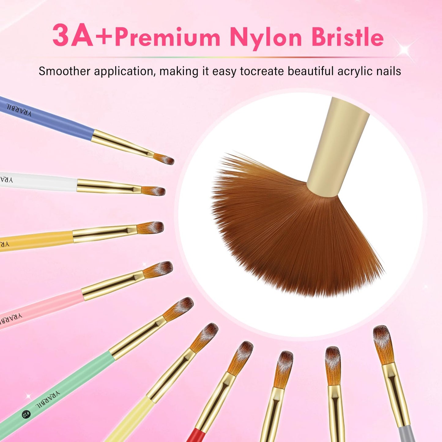 Yrarbil Acrylic Nail Brush Set, 10PCS Professional Nail Art Brushes for Acrylic Powder Applications, 3D Carving, Nail Art Extension for DIY Home Salon Tools