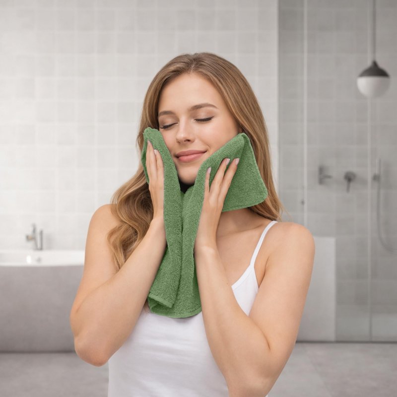 RIVERSIDE 12-Pack Premium 100% Cotton Sage Green Face Towels for Bathroom [12x12] - Reusable Luxury Face Wash Cloths for Showering - 550 GSM Super Soft & Absorbent Washcloths for Body, Spa & Gym