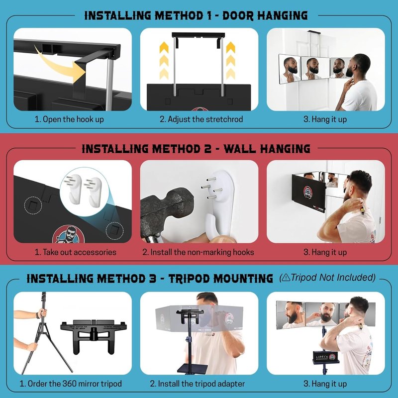 360 Mirror - Adjustable 3-Way Trifold Mirror for Self Hair Cutting | Perfect for Men & Women