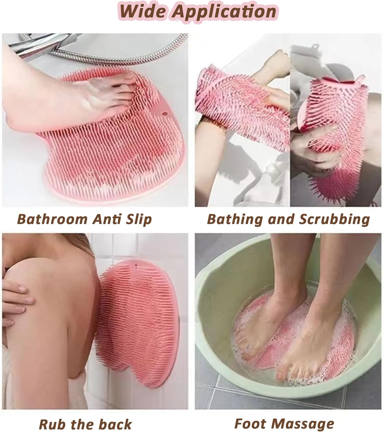 ZSKXYRUS Shower Foot Scrubber Mat, Silicone Foot & Back Scrubber for Shower with Non-Slip Suction Cups and Storage Hooks,Foot Massager Cleaner for Men and Women Use (Blue) (Pink)