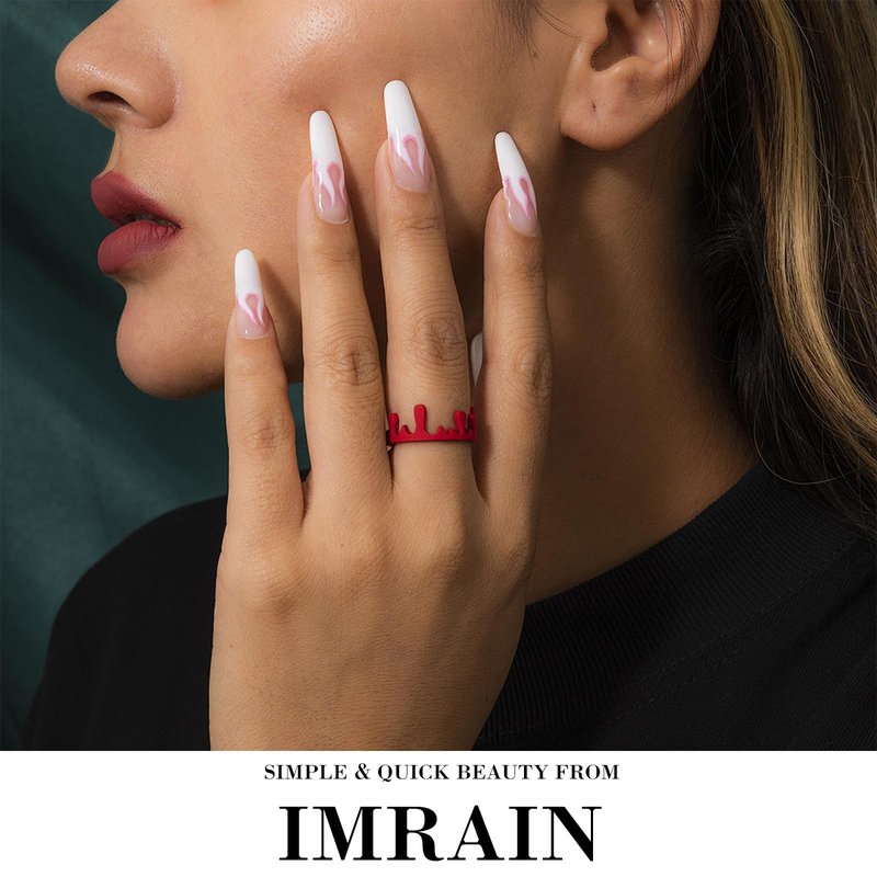 IMRAIN Press on Nails Medium Almond Fake Nails Glossy Acrylic False Nails with Cute Pattern Design Y2K Glue Stick on Nails for Women Girls 24Pcs