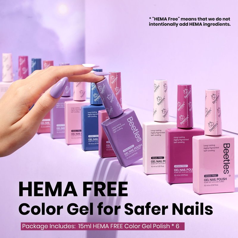 Beetles HEMA-FREE Gel Polish Set - 6 Colors 15ML Full Size Baby Pink Purple Gel Nude Pink Summer Colors Gel Polish Kit Soak Off Uv LED Nail Lamp DIY Home Manicure Salon Serene Afternoon